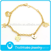 TKB-JB0020 Adorable hollow gold with lovely cat,fish ,bow and handbag shape 316L stainless steel bracelets & bangles